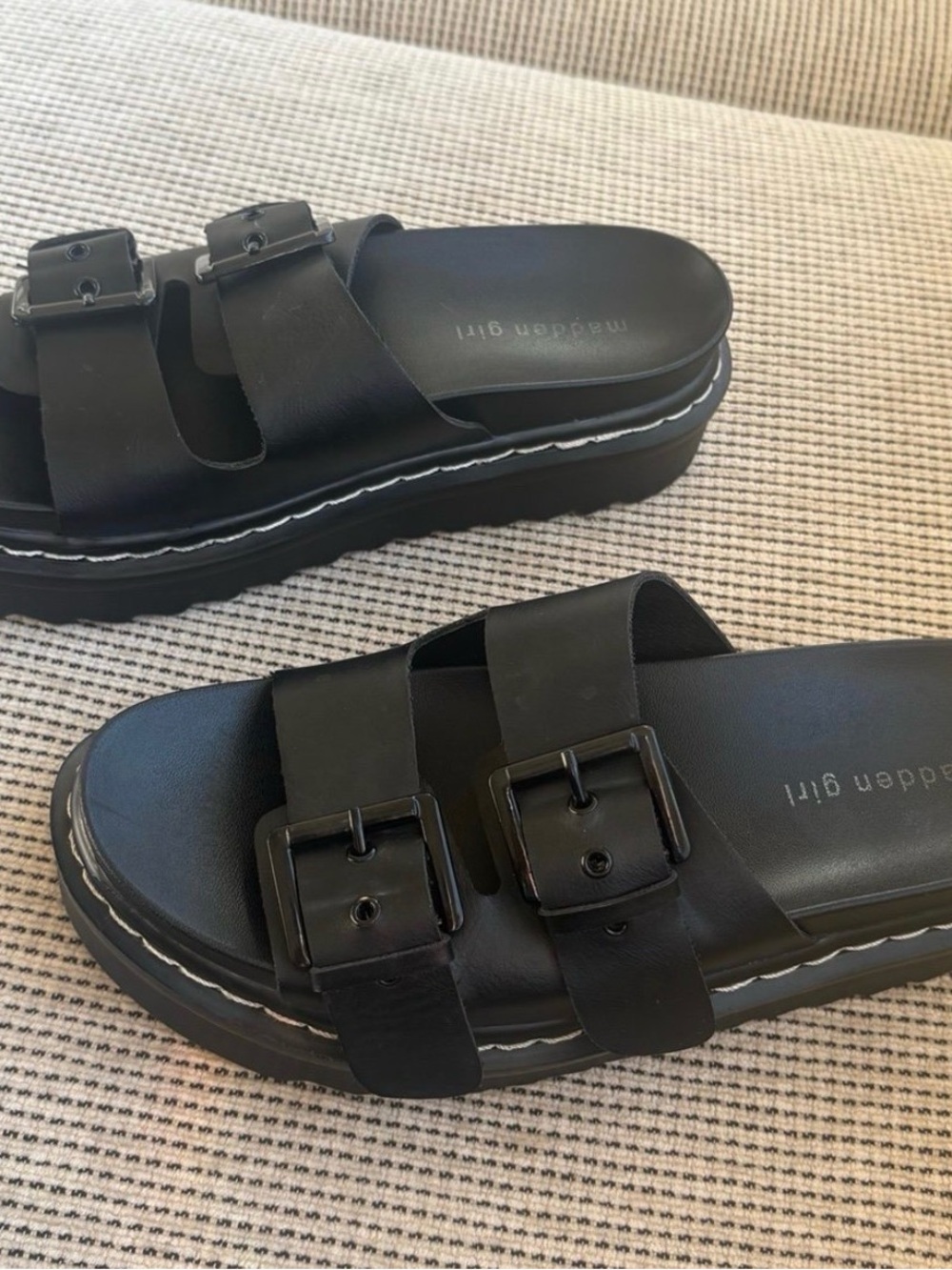 Madden Girl Black Double-Buckle Platform Slides